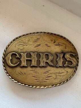 Custom 'CHRIS' Name Vintage Western Belt Buckle 1981 Spec-Cast Denver, Colorado